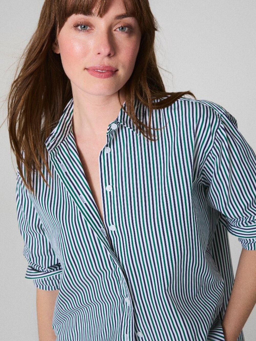 Spanx Striped Cotton Poplin Oversized Button-Up Shirt Striped Women's size M